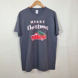 Merry Christmas Rustic Pick Up Truck & Tree Shirt Large Festive Holiday Country
